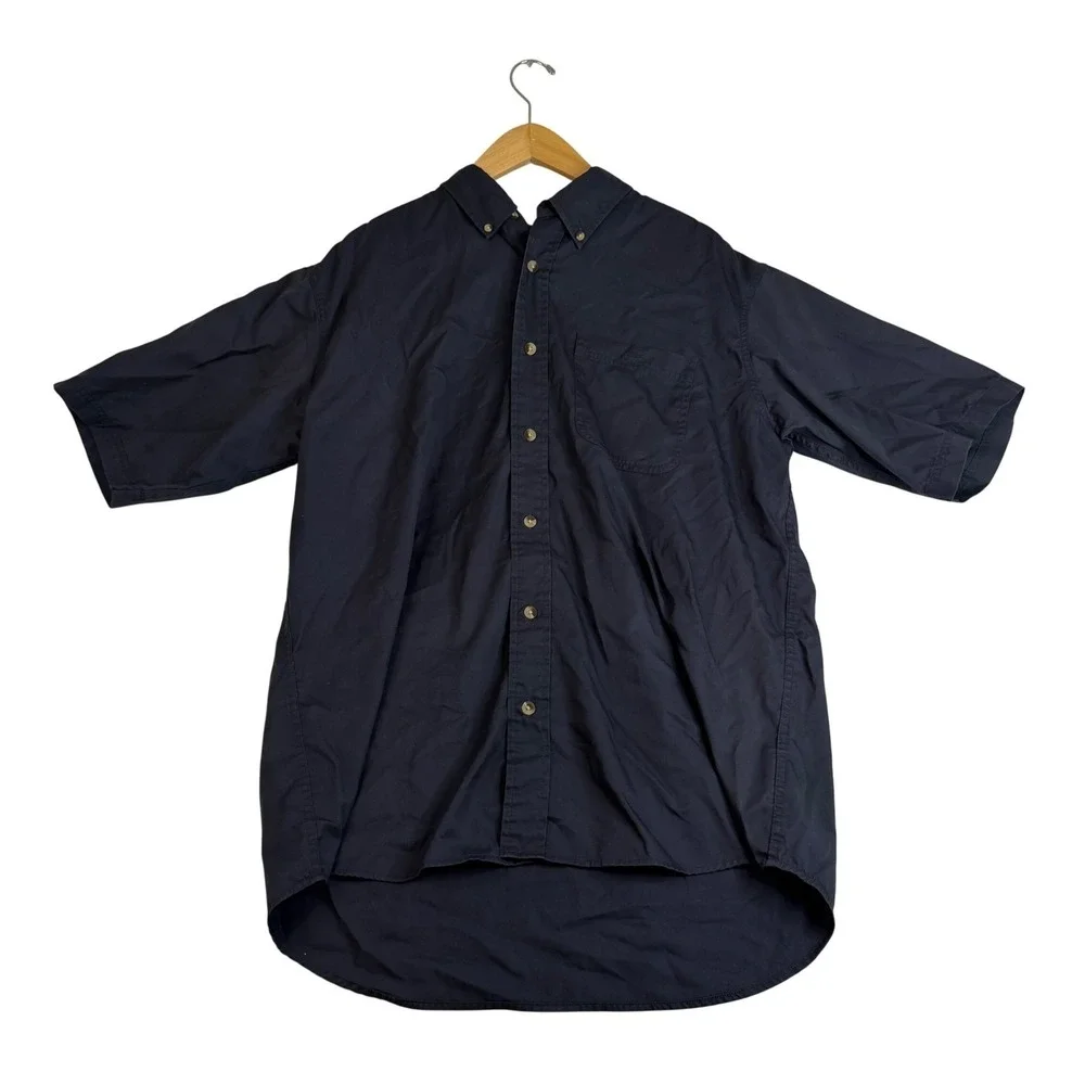 RedHead Mens Navy Blue Short Sleeve Button Down Work Shirt Size Large